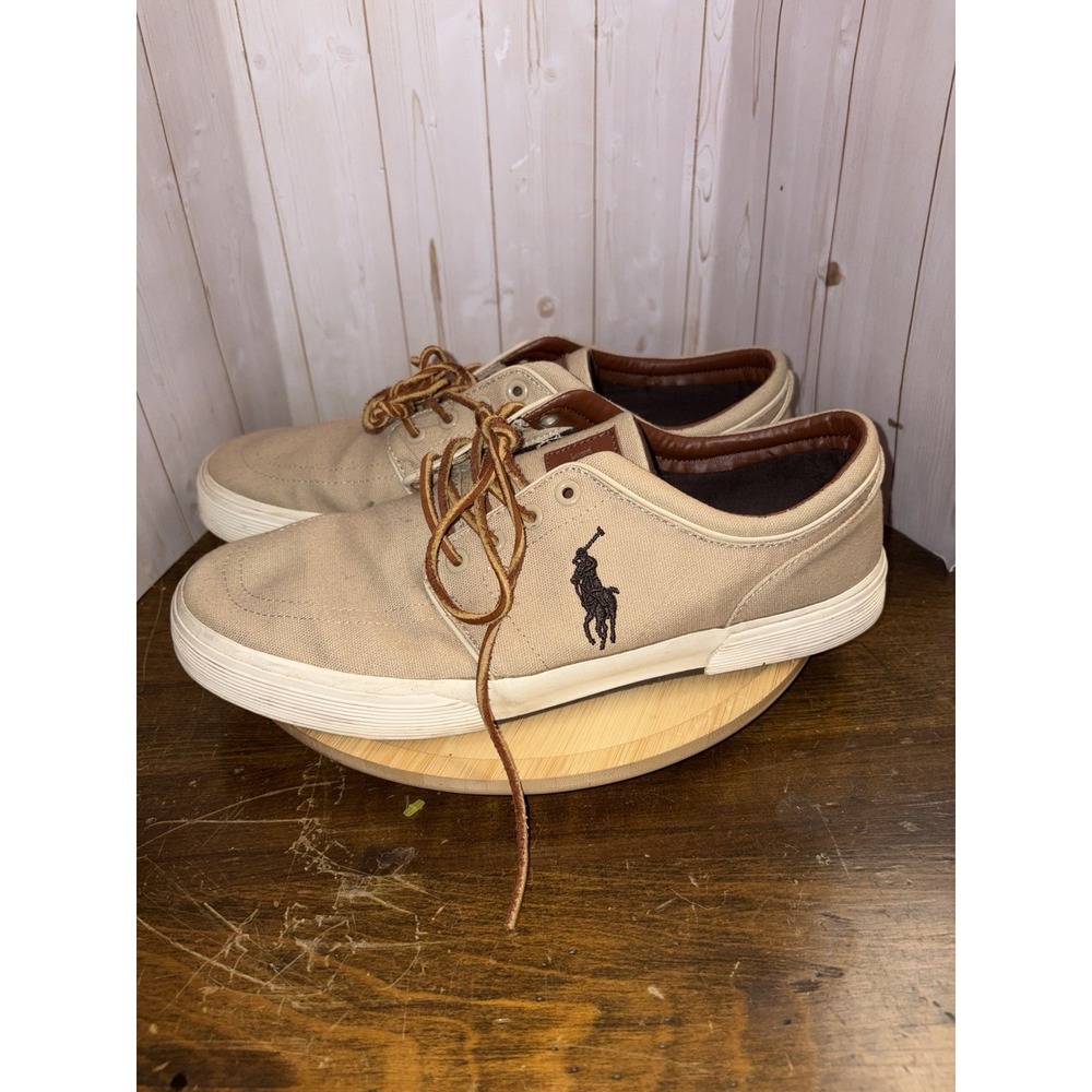 Polo Ralph Lauren Men's‎ Faxon Low Canvas/Leather Sneaker Khaki Size 11.5